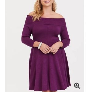 Torrid Berry Shimmer Off the Shoulder Dress